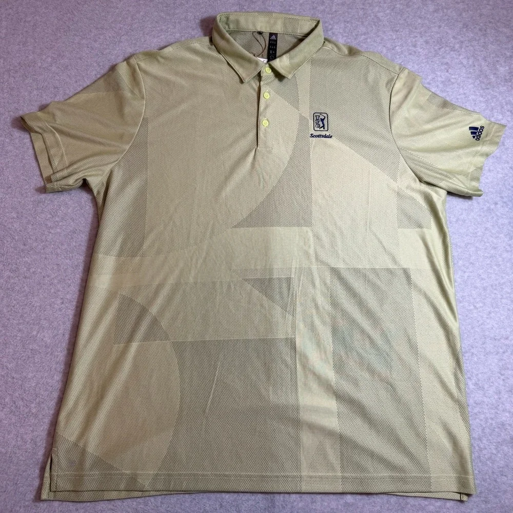 Adidas Mens 2XL NWT PGA Tour Scottsdale Jacquard Golf Polo Shirt Lime HA9164